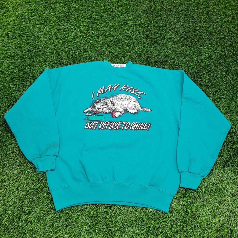 Vintage Funny Lazy Dog Sweatshirt XL 23x25 Teal Blue